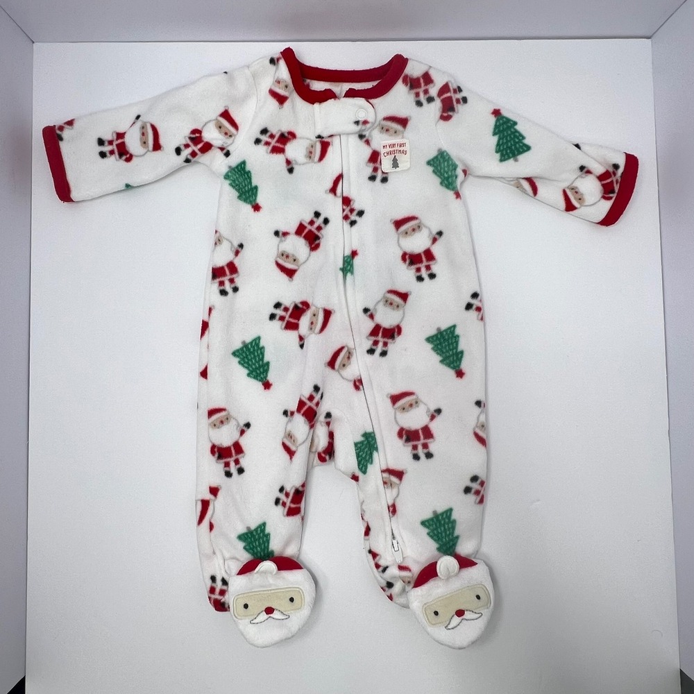 NB Santa Fleece Sleep and Play "My Very First Christmas" Holiday Footie Pajama